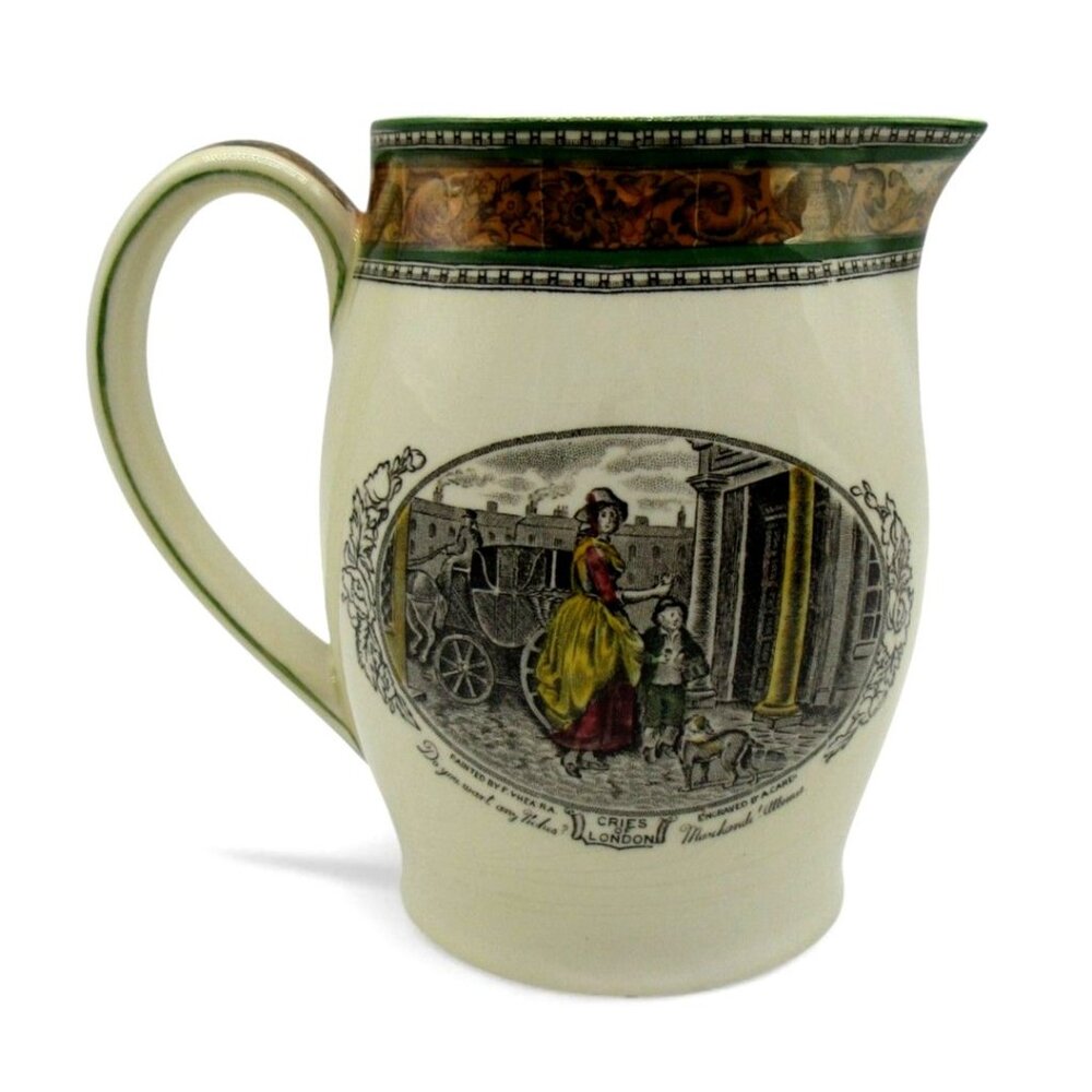 Adams English Ironstone Jug Cries Of London Vintage Cream And Green